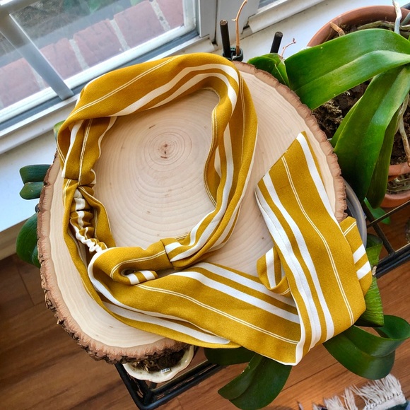 NWT Free People Tie-Back Headband Yellow Mustard White Stripe - Picture 4 of 8